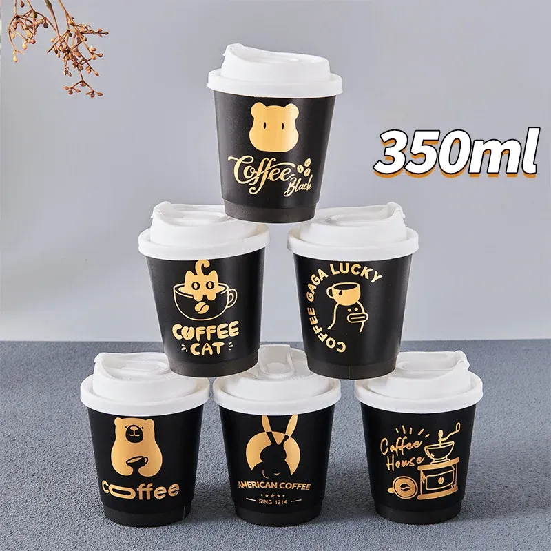 Eco-Friendly Double Wall Disposable Paper Cups with Gold Printing for Beverages