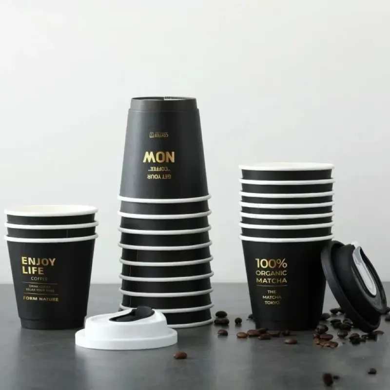 Eco-Friendly Double Wall Disposable Paper Cups with Gold Printing for Beverages