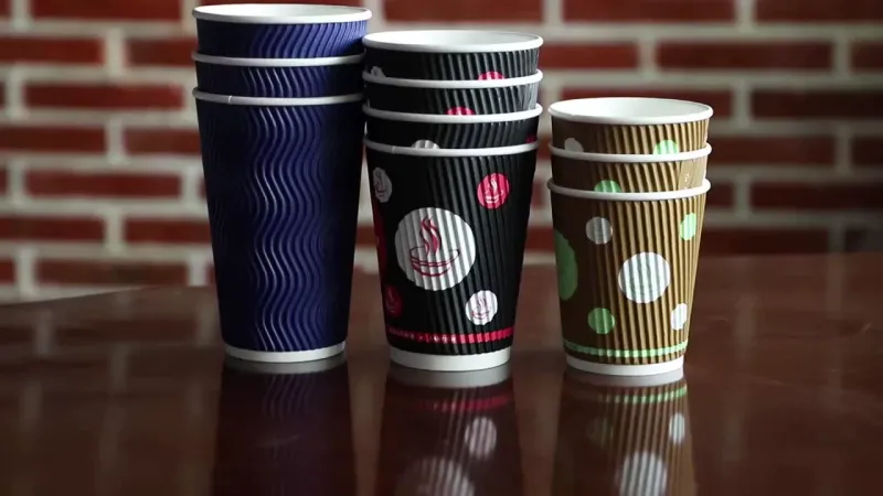 Custom printed logo disposable recycle 8 to 12oz ripple wall hot stamping coffee paper cups