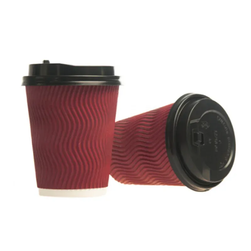 eco friendly custom Disposable ripple paper cups Hot Insulated Coffee Kraft Paper Cup With Lid