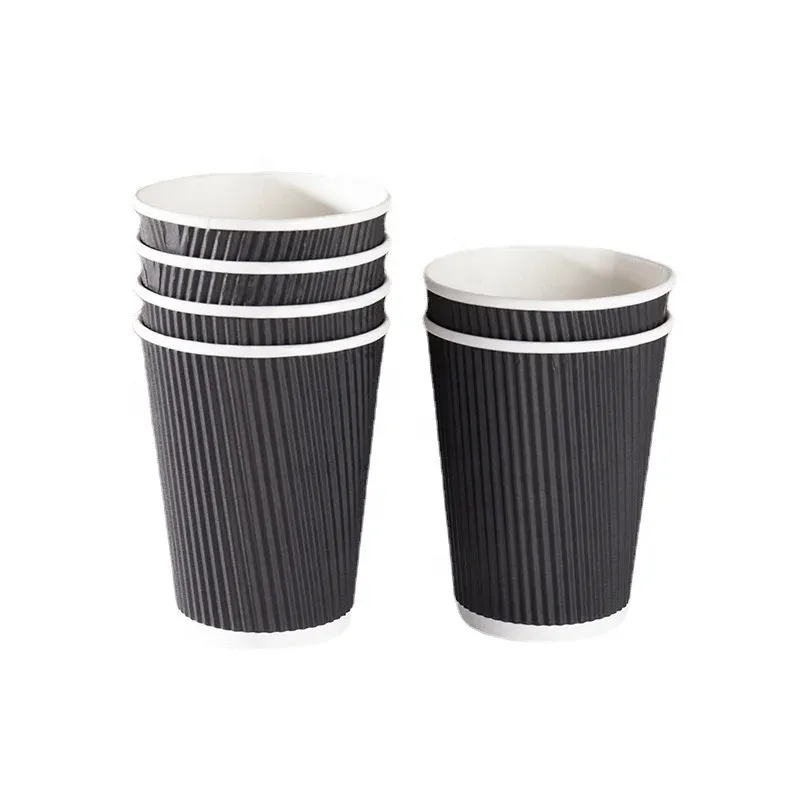 Custom printed logo disposable recycle 8 to 12oz ripple wall hot stamping coffee paper cups