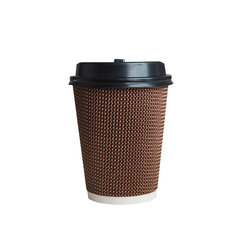 Custom printed logo disposable recycle 8 to 12oz ripple wall hot stamping coffee paper cups