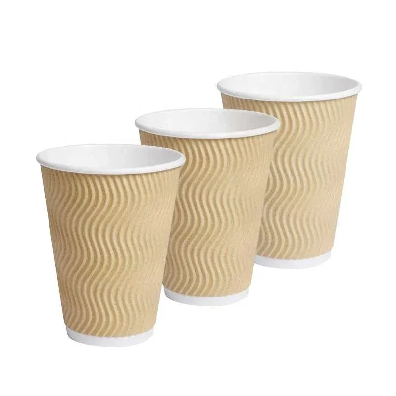 Custom printed logo disposable recycle 8 to 12oz ripple wall hot stamping coffee paper cups