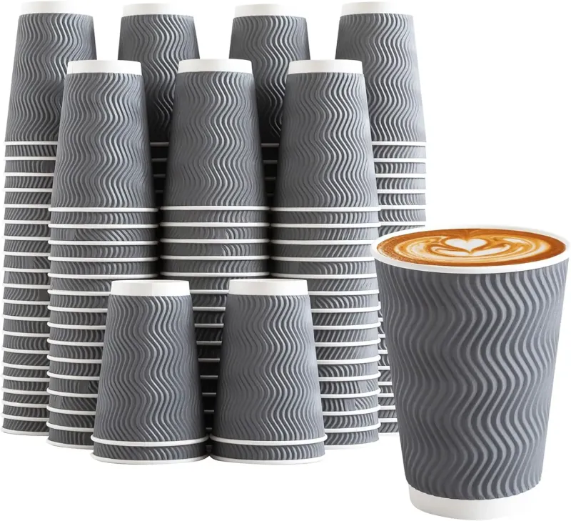 Recyclable Ripple wall Corrugated paper Custom Logo Disposable Coffee paper cups