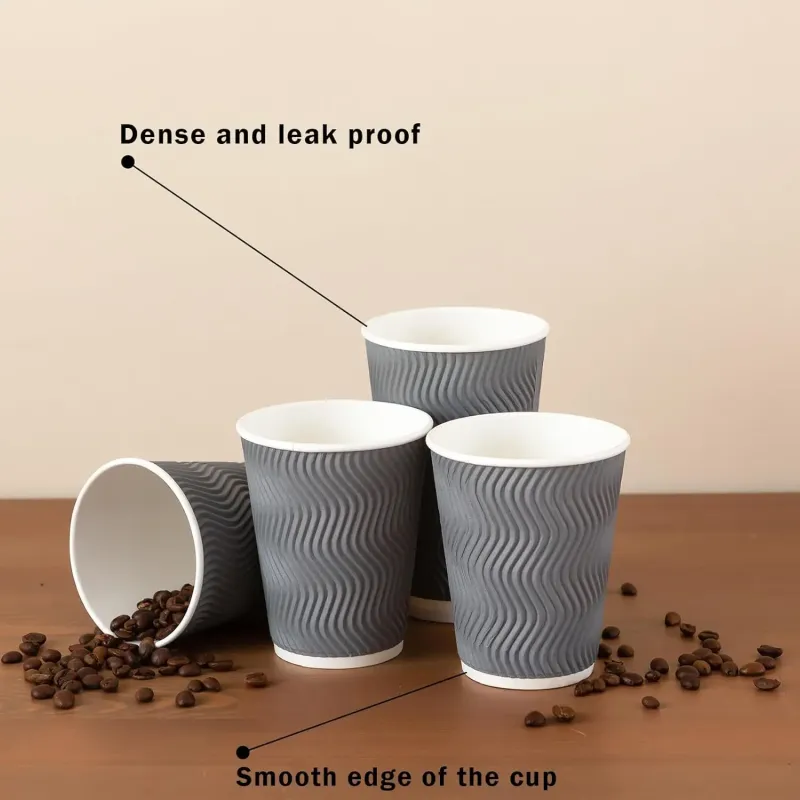 Recyclable Ripple wall Corrugated paper Custom Logo Disposable Coffee paper cups