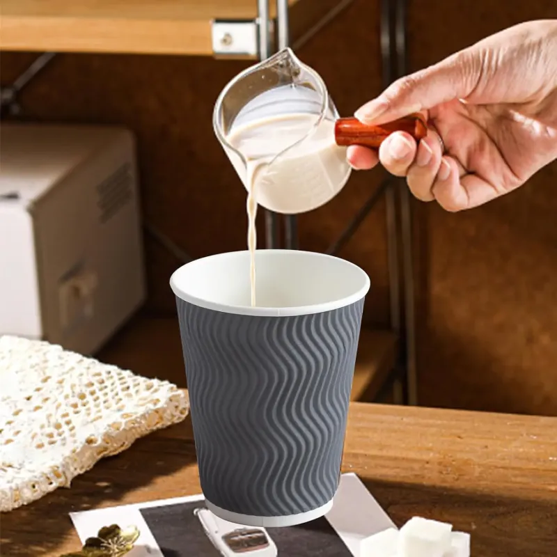 Recyclable Ripple wall Corrugated paper Custom Logo Disposable Coffee paper cups