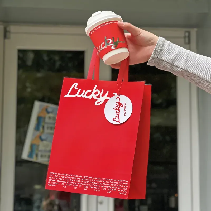 Biodegradable Custom Printed Disposable Paper Bags Takeaway Paper Bag For Hot Drinks