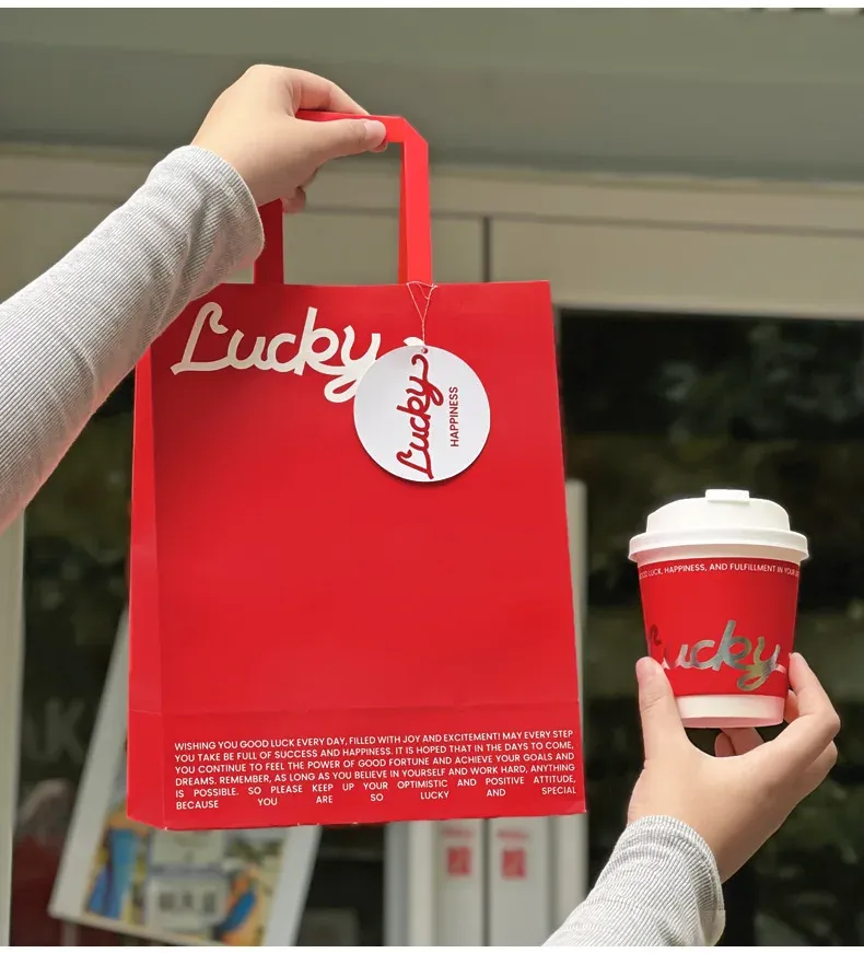 Biodegradable Custom Printed Disposable Paper Bags Takeaway Paper Bag For Hot Drinks