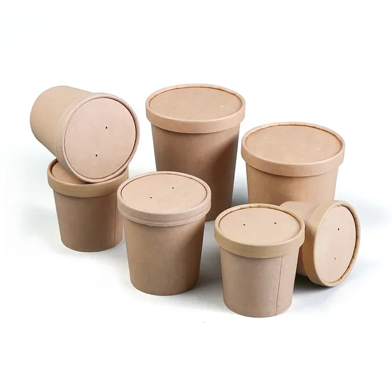 food grade craft paper soup cups ice cream dessert cup with lids custom logo