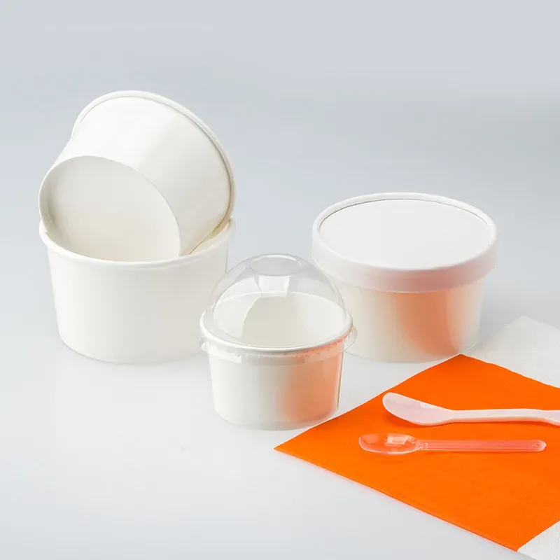 Customized Disposable paper soup cup container tubs with lid paper ice cream cup