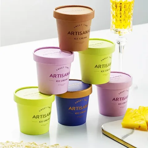 Bicchieri di carta per gelato, dessert e yogurt monouso degradabili da 8oz, 12oz e 16oz, in vendita