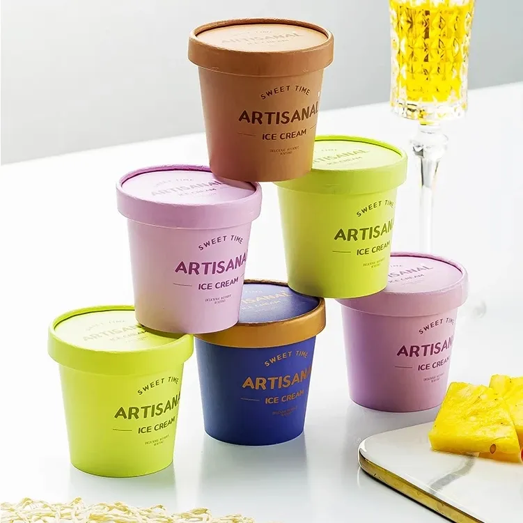 Hot selling 8oz 12oz 16oz disposable degradable yogurt dessert ice cream paper cups