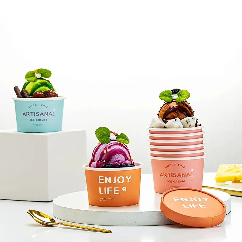 Hot selling 8oz 12oz 16oz disposable degradable yogurt dessert ice cream paper cups