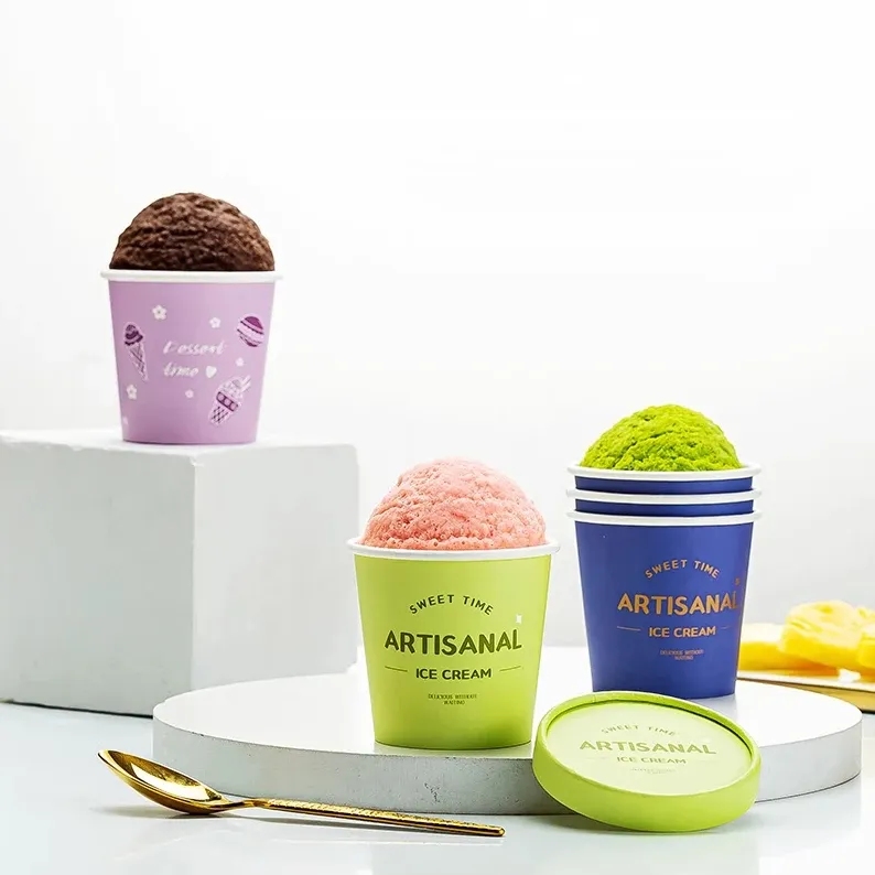 Hot selling 8oz 12oz 16oz disposable degradable yogurt dessert ice cream paper cups