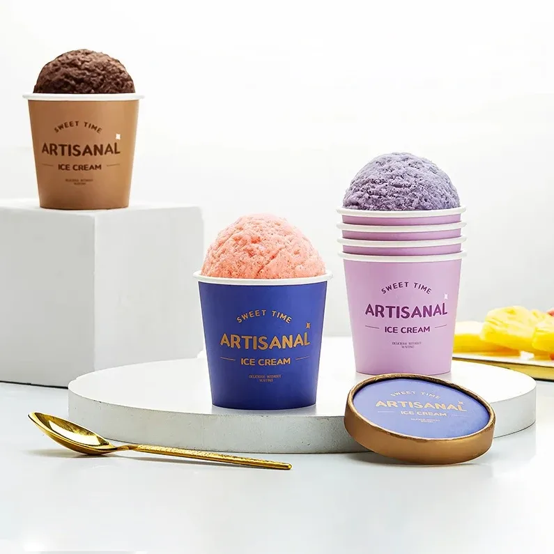 Hot selling 8oz 12oz 16oz disposable degradable yogurt dessert ice cream paper cups