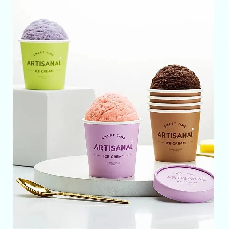 Hot selling 8oz 12oz 16oz disposable degradable yogurt dessert ice cream paper cups