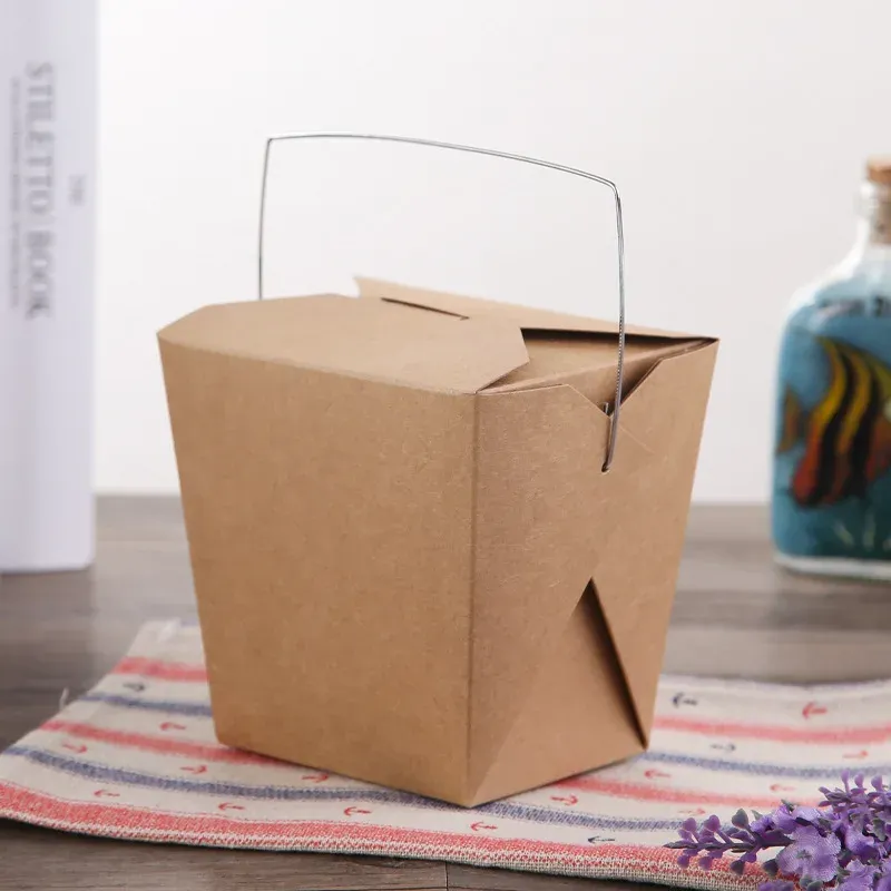 Kraft Paper Packing Box for Noodles Takeout Fast Food Fried Chicken Salad Food Packaging Box