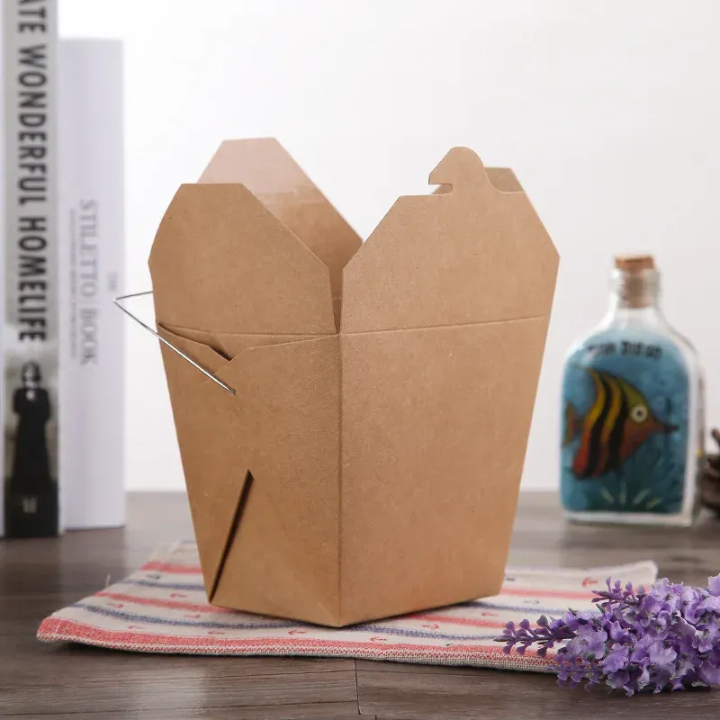 Kraft Paper Packing Box for Noodles Takeout Fast Food Fried Chicken Salad Food Packaging Box
