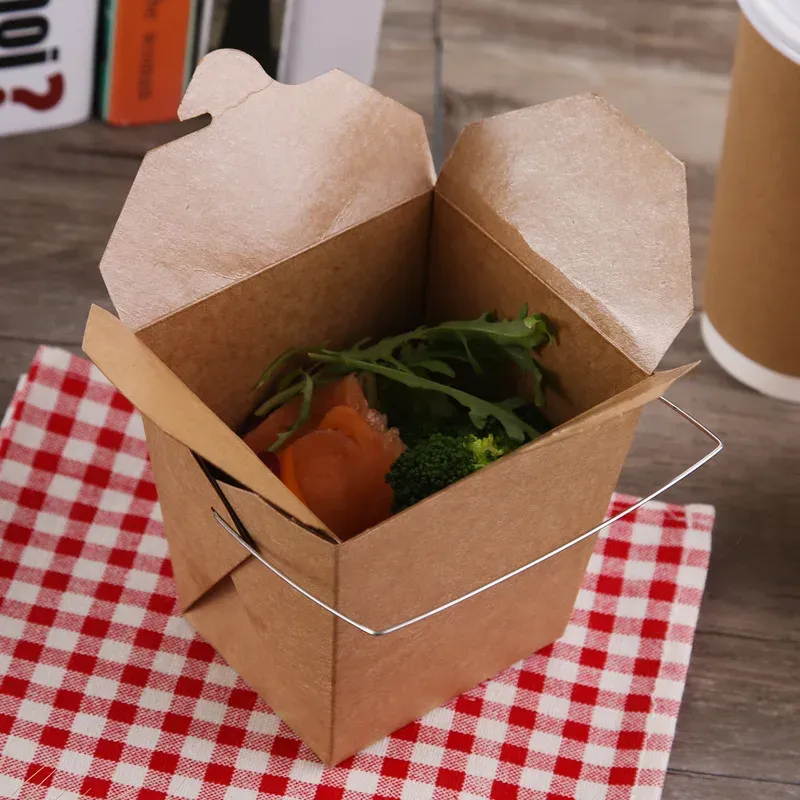 Kraft Paper Packing Box for Noodles Takeout Fast Food Fried Chicken Salad Food Packaging Box