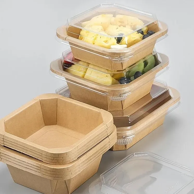 Manufacturer Customized Disposable Kraft Paper Octagonal Bowl Square Lunch Box Bowl