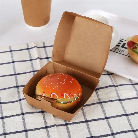 Boîte à hamburger en papier kraft Boîte à emporter pour aliments respectueuse de l'environnement Boîte d'emballage alimentaire