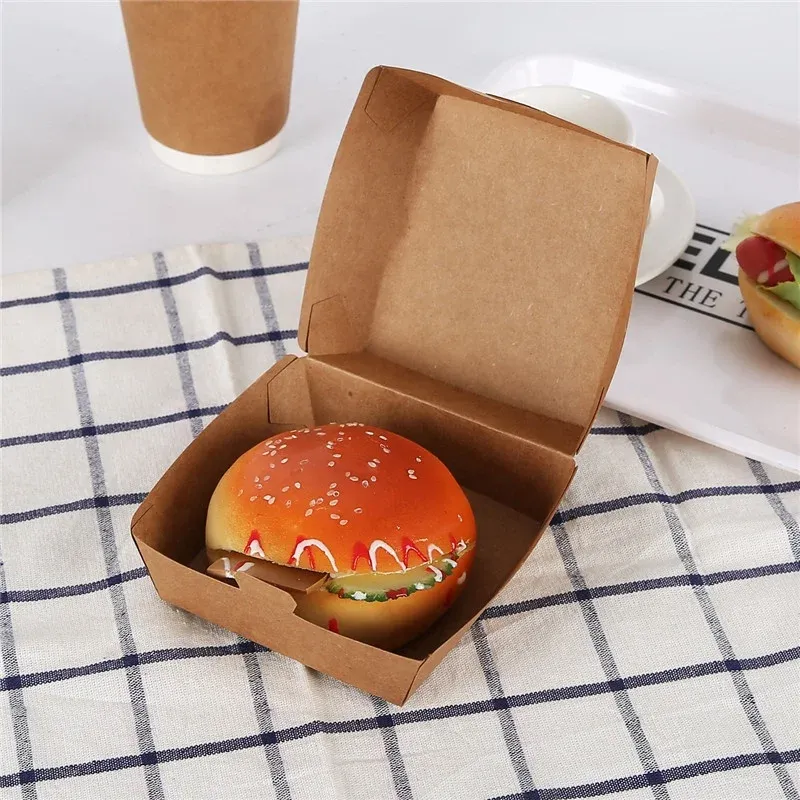 Kraft Paper Hamburger Box Environment Friendly Food Takeaway Box Food Packaging Box