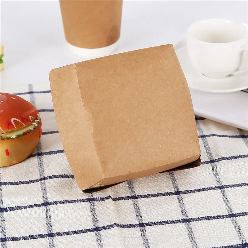 Kraft Paper Hamburger Box Environment Friendly Food Takeaway Box Food Packaging Box