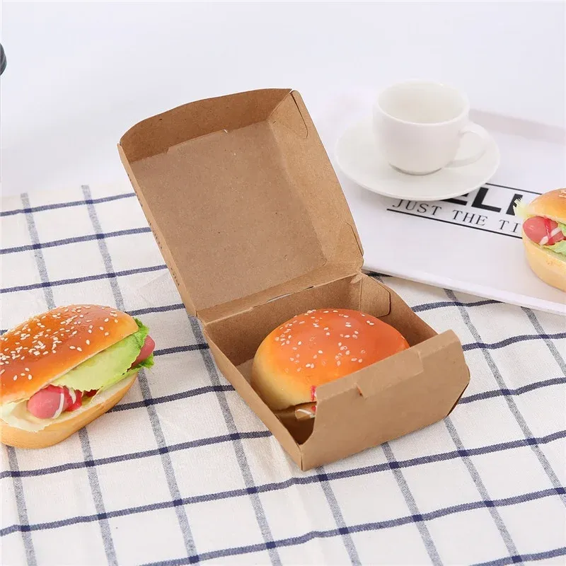 Kraft Paper Hamburger Box Environment Friendly Food Takeaway Box Food Packaging Box