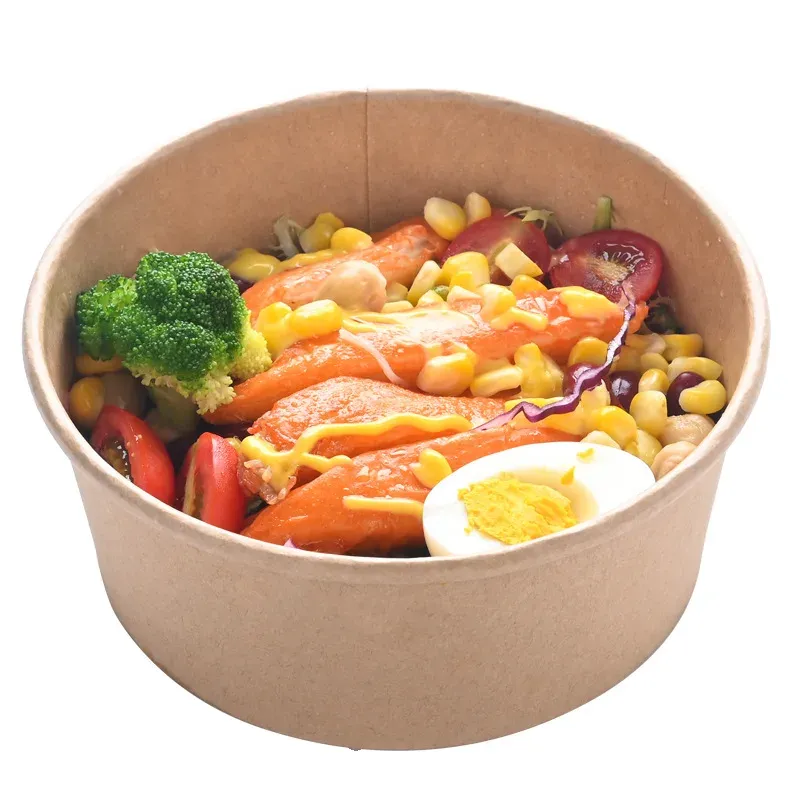 paper disposable light food grade salad bowl round takeaway lunch bowl for fast food lunch bowl