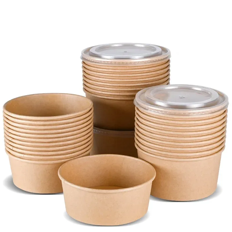paper disposable light food grade salad bowl round takeaway lunch bowl for fast food lunch bowl