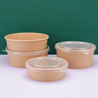 Eco-friendly Take Away Paper Food Container Bowl Disposable Paper Fruit Kraft Paper Salad Bowl