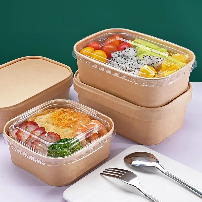 XYJ disposable takeout lunch box bowl Creative Kraft Paper Square Bottom Salad Bowl
