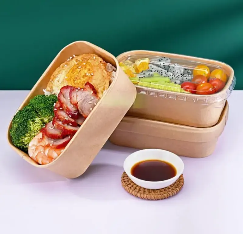 XYJ disposable takeout lunch box bowl Creative Kraft Paper Square Bottom Salad Bowl