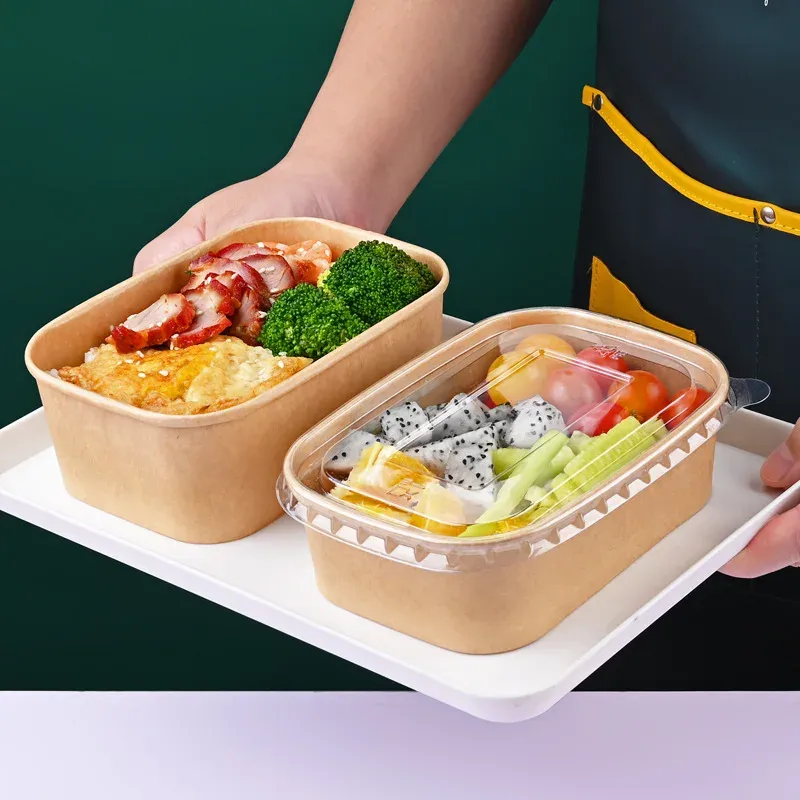XYJ disposable takeout lunch box bowl Creative Kraft Paper Square Bottom Salad Bowl
