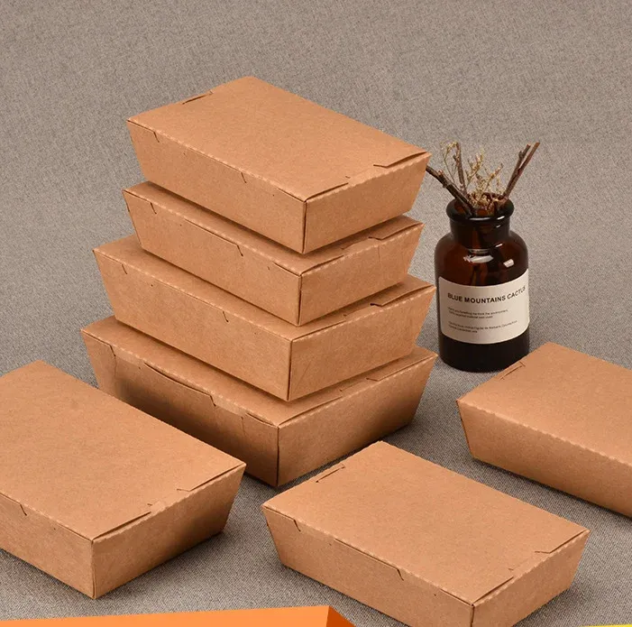 Wholesale Disposable Kraft Paper Takeaway Square bowl Food Take Out Paper Bowls