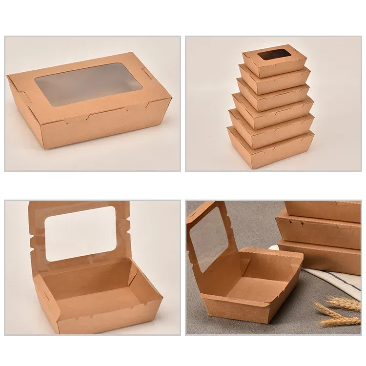 Wholesale Disposable Kraft Paper Takeaway Square bowl Food Take Out Paper Bowls