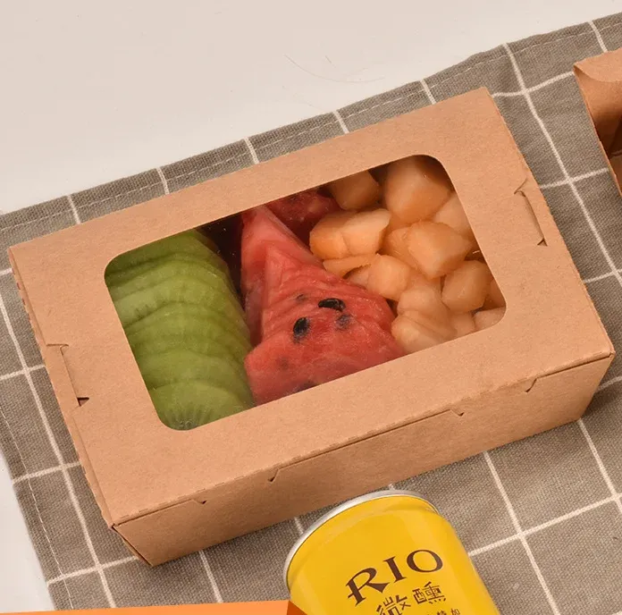 Wholesale Disposable Kraft Paper Takeaway Square bowl Food Take Out Paper Bowls