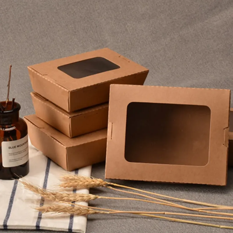 Wholesale Disposable Kraft Paper Takeaway Square bowl Food Take Out Paper Bowls