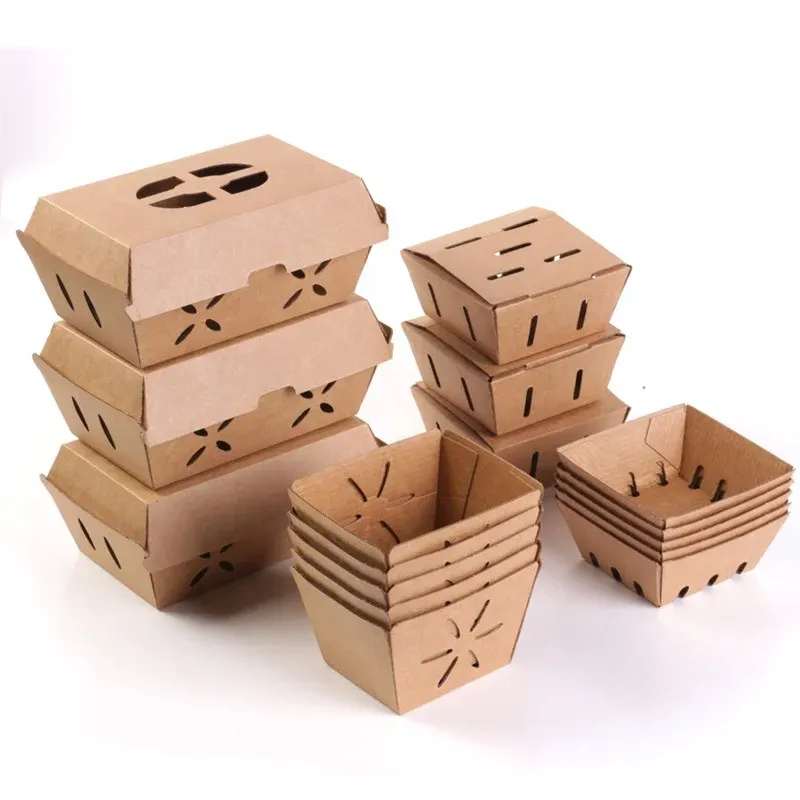 Micro Corrugated Fruit Packaging Bowl Vegetable packaging Hollow Bowl craft paper lunch bowls