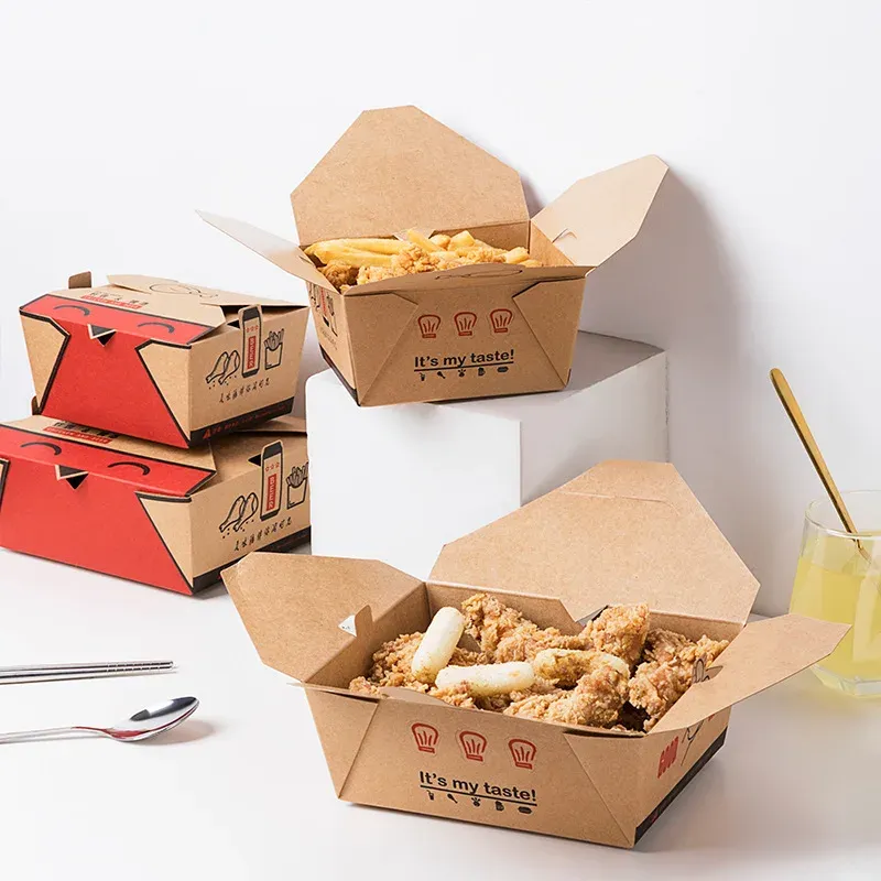 Disposable Kraft Paper Packaging Lunch Box OEM Print Takeaway Paper Degradable Food Boxes