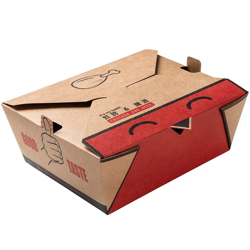 Disposable Kraft Paper Packaging Lunch Box OEM Print Takeaway Paper Degradable Food Boxes