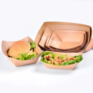 disposable Kraft Paper Serving Tray Boat Shape Bowl Snack French Fries Chicken Salad Bowls