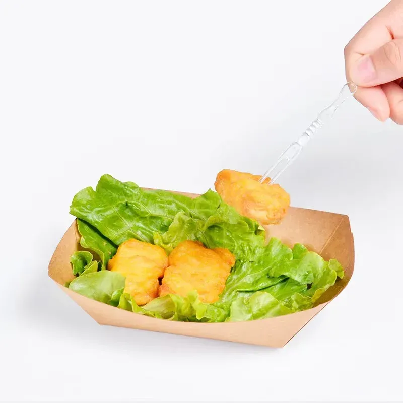 disposable Kraft Paper Serving Tray Boat Shape Bowl Snack French Fries Chicken Salad Bowls