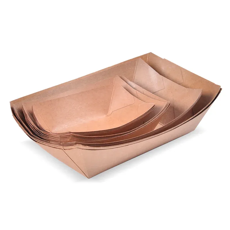 disposable Kraft Paper Serving Tray Boat Shape Bowl Snack French Fries Chicken Salad Bowls