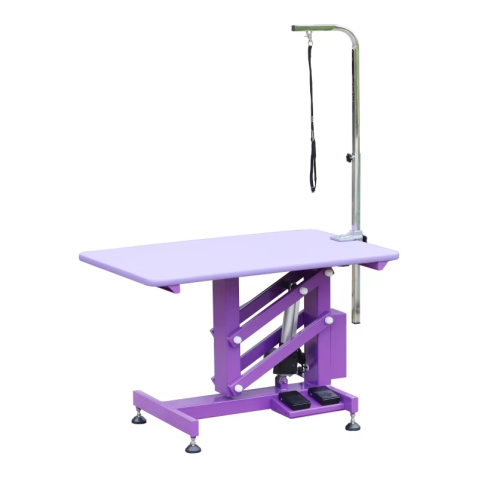 Table de toilettage électrique pour animaux avec commande au pied et plateau coulissant