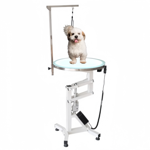 Table de toilettage ronde électrique à LED avec système de levage pour chiens