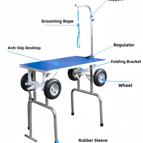 Foldable Pet Grooming Table with Wheels