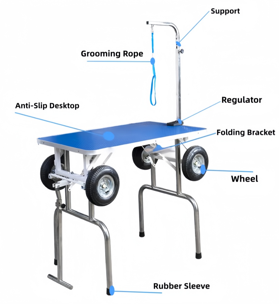 Foldable Pet Grooming Table with Wheels