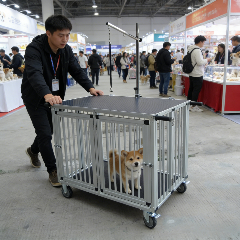 Foldable Pet Transport Cage Trolley with Grooming Table