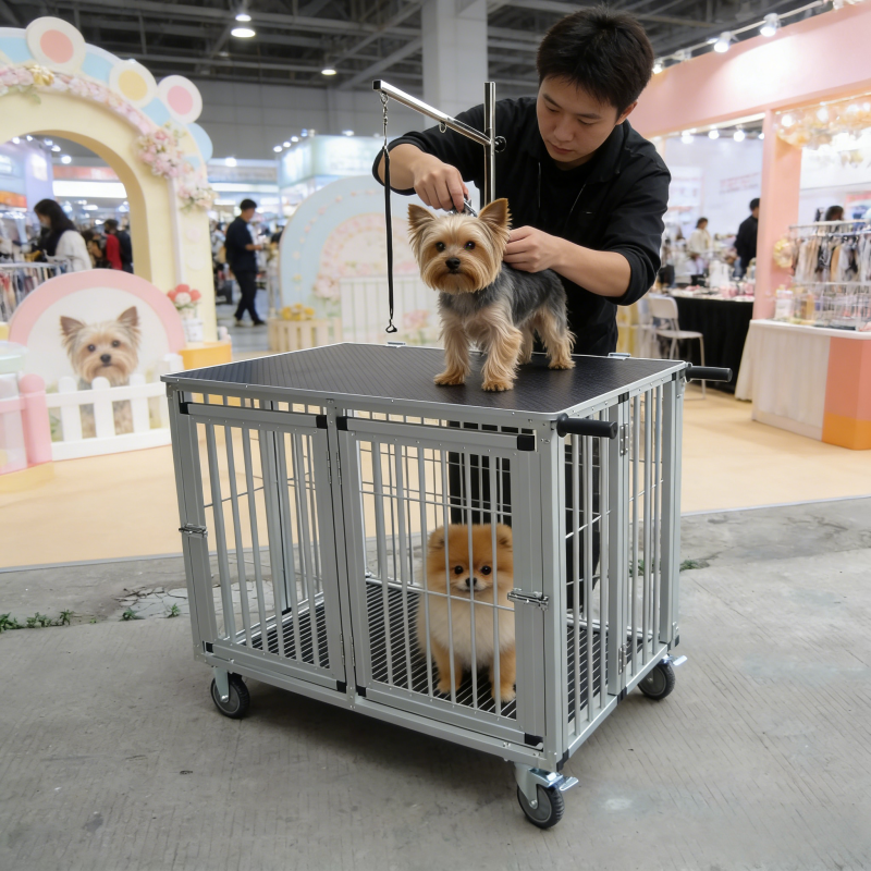 Pet Exhibition Cage Trolley with Grooming Table